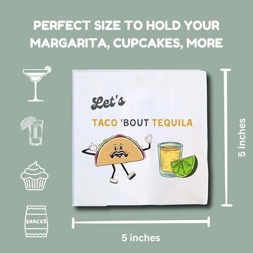 Taco and Tequila Cocktail Napkins 50 Pack White