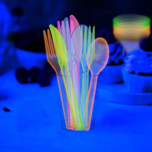 Neon Party Supplies Set with Blacklight UV Glow