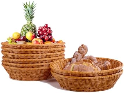 JUEGD 8 Pack Round Plastic Woven Bread Baskets