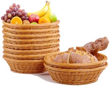 JUEGD 10 Pack Round Plastic Woven Bread Baskets