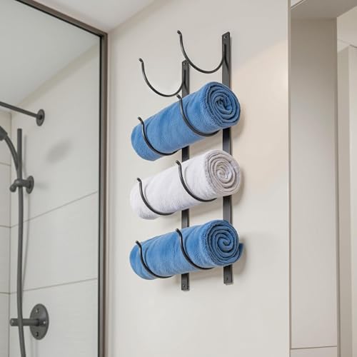 4-Tier Black Metal Towel Rack for Bathroom