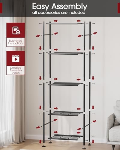 Sakugi 5 Tier Metal Shelf Organizer Black 18x12x57