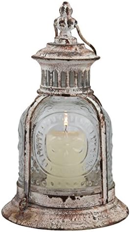Stonebriar Antique White Metal Votive Candle Lantern with Handle 1