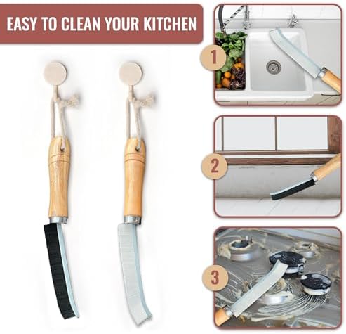 Crevice Cleaning Brush with Hard Bristles and Wooden Handle