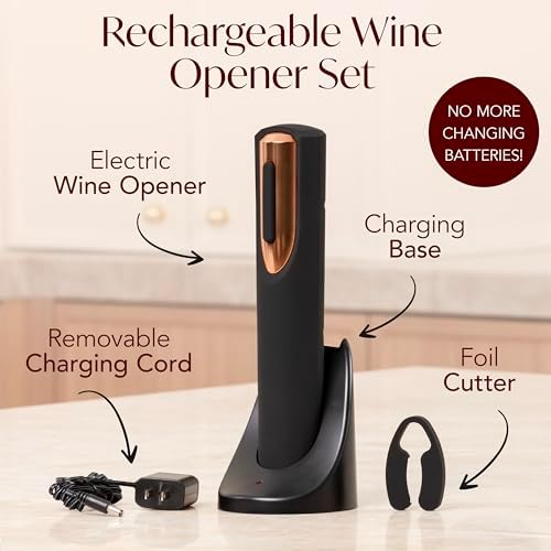 Rechargeable Wine Bottle Opener with Foil Cutter and Charging Base