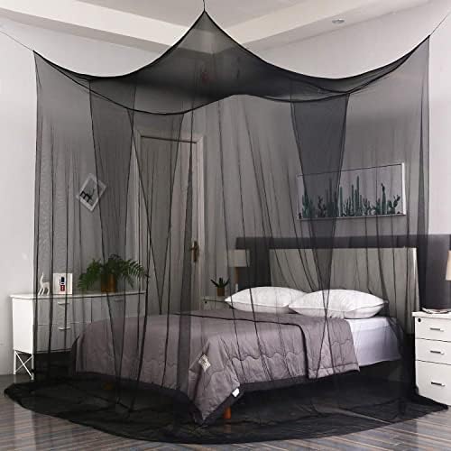 Mengersi Black Bed Canopy Curtains for Full Queen King Size Bed and Outdoor Use