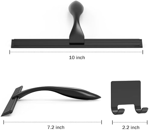 Docrok All-Purpose Stainless Steel Shower Squeegee with Adhesive Hook 10 Inch Black