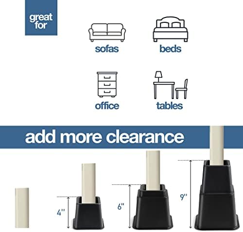 Home It Adjustable Bed Risers 4 Pack Black 3 5 8 Inch