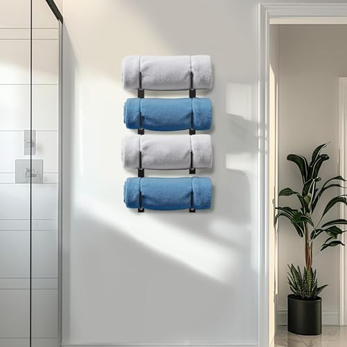 4-Tier Black Metal Towel Rack for Bathroom