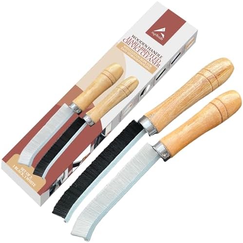 Crevice Cleaning Brush with Hard Bristles and Wooden Handle