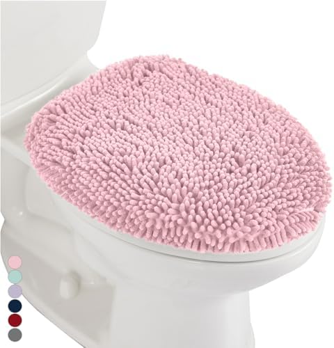 GORILLA GRIP Soft Chenille Toilet Lid Cover Light Pink