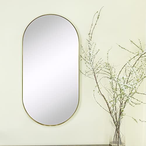 TEHOME Brushed Gold Oval Wall Mirror 20x40 Inch