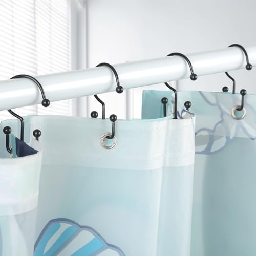 Goowin 12 Pcs Durable Black Shower Curtain Hooks