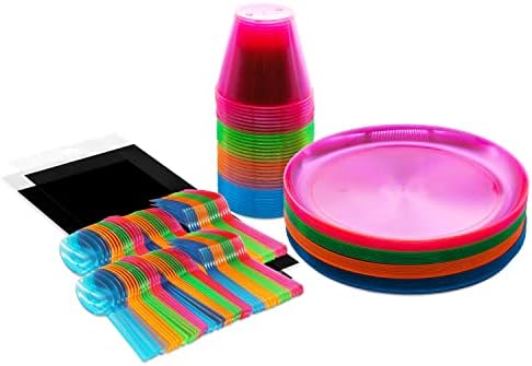 Neon Party Supplies Set with Blacklight UV Glow