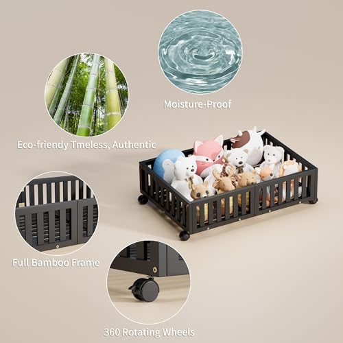 Bamboo Under Bed Storage with Wheels 2 Pack