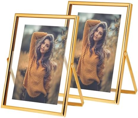 Xinkerco 5x7 Gold Floating Frame 2 Pack for 4x6 and 3x5 Photos