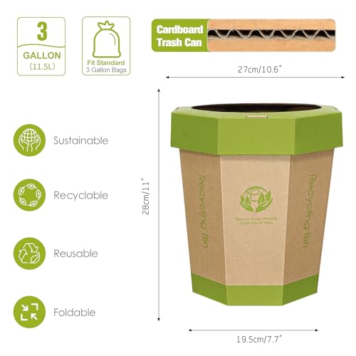 QIMATOP 5 Pack Cardboard Trash Cans 3 Gallon Reusable Foldable