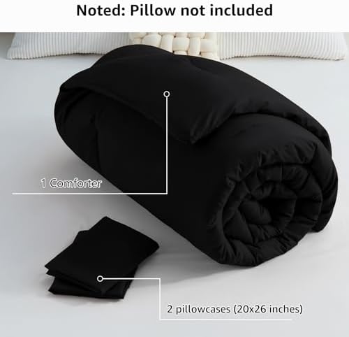 CozyLux Queen Comforter Set Black 3 Piece