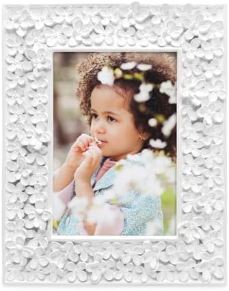 Isaac Jacobs 4x6 White Flower Resin Frame with Easel Hook