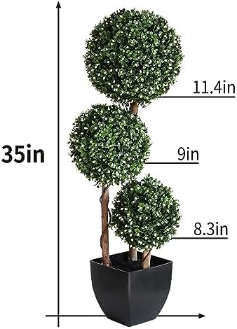 Momoplant 2 Pack 35 Inch Artificial Triple Topiary Ball White Plant