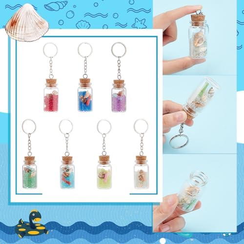 PH PandaHall 7pcs Glass Wishing Jar Keychains