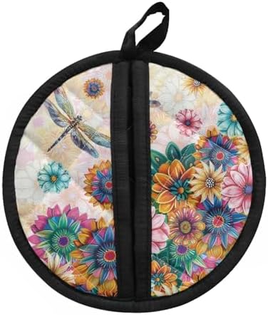NETILGEN Boho Floral Dragonfly Pot Holders