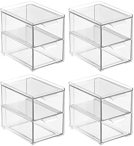 mDesign Stackable Storage Containers with 2 Drawers - 4 Pack Clear