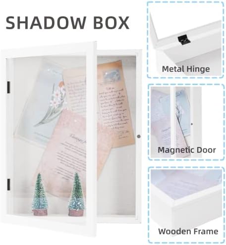 Muzilife 11x14 Shadow Box Frame - White Deep Wood Glass Display Case