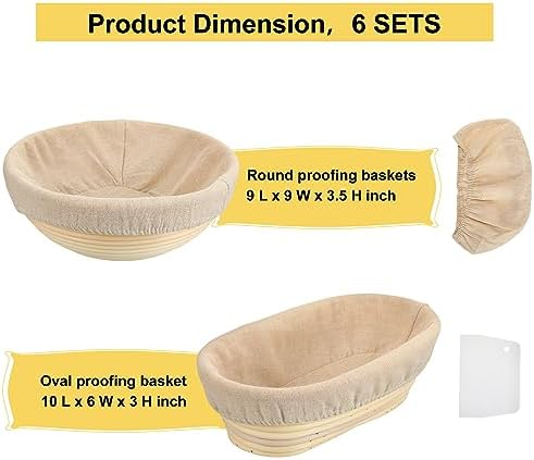 Geetery 6 Pack Bread Banneton Baskets with Liners and Dough Scraper