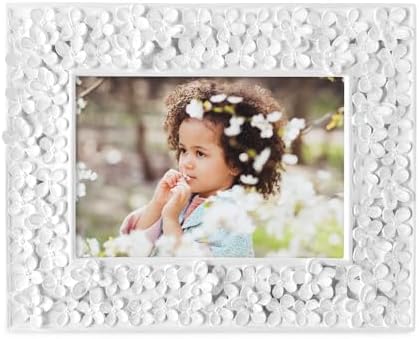 Isaac Jacobs 4x6 White Flower Resin Frame with Easel Hook