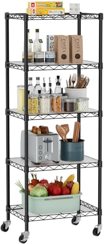 Golpart Small 5 Tier Metal Shelving Unit with Wheels Black