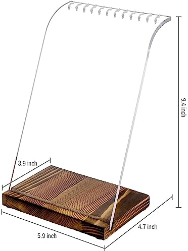 MyGift Modern Multi Necklace Holder with Clear Panel and Burnt Wood Base