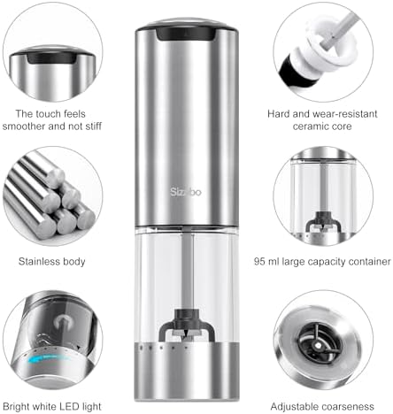 Sizabo Electric Salt and Pepper Grinder Set Rechargeable