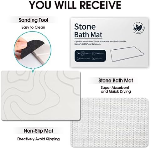 ZIKIBL Stone Bath Mat Non-Slip Durable 24x16 White
