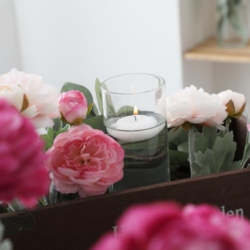 Set of 16 Glass Cylinder Vases with 24 Floating Candles for Centerpieces