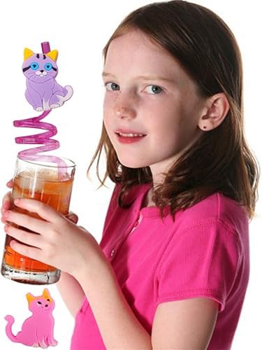 24 Bulk Cat Pattern Reusable Plastic Straws