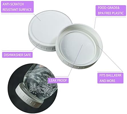 36 Pack White Plastic Mason Jar Lids with Silicone Rings