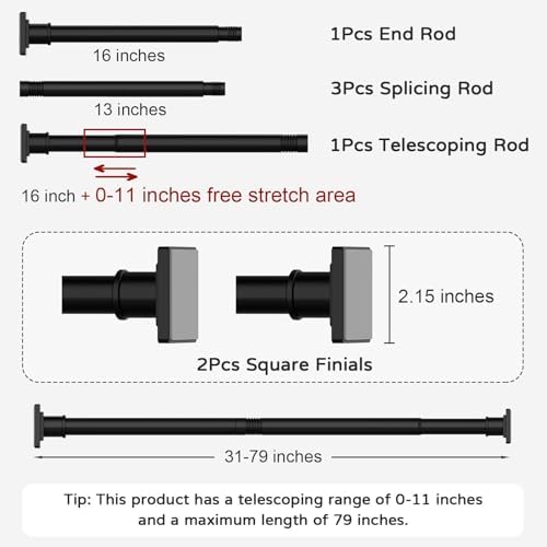 Adjustable Black Shower Curtain Rod No Drill 31-79 Inches