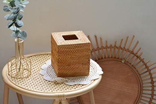YANGQIHOME Rattan Tissue Box Cover Square Natural