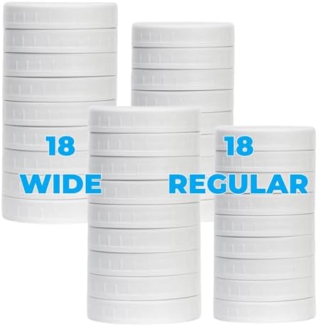 36 Pack White Plastic Mason Jar Lids with Silicone Rings