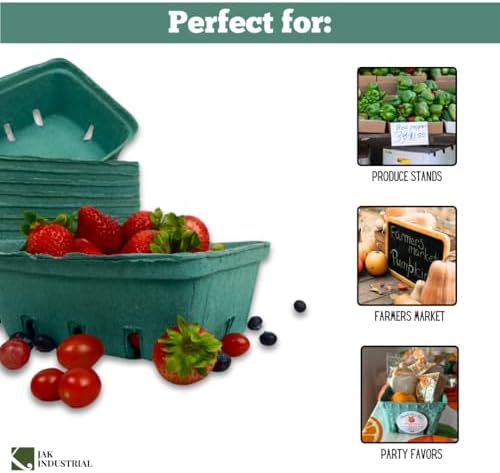 25 Pack Green Molded Pulp Berry Produce 15 Quart Baskets - Large Berry Basket