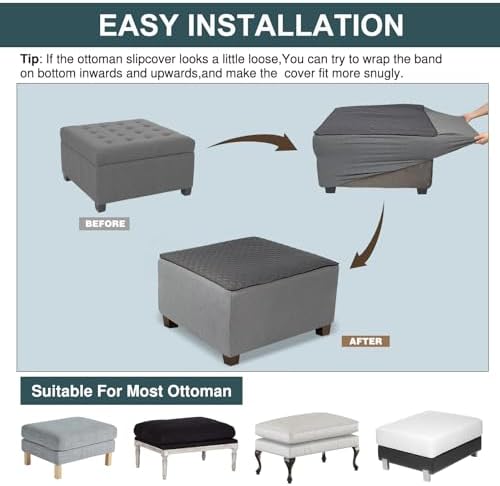 NeColorLife Square Ottoman Slipcover Dark Gray Large
