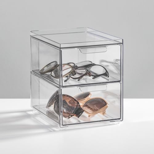 mDesign Stackable Storage Containers with 2 Drawers - 4 Pack Clear
