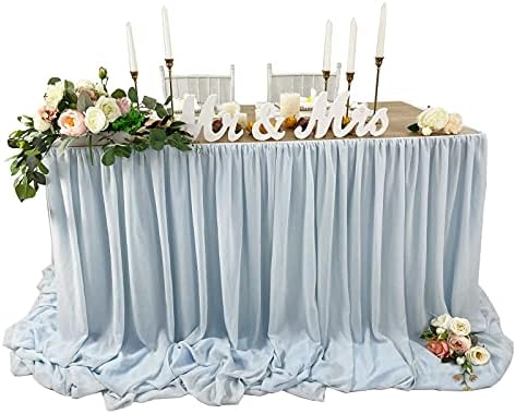EHLDekol Pooling and Floating Chiffon Table Skirt Blue 14FT