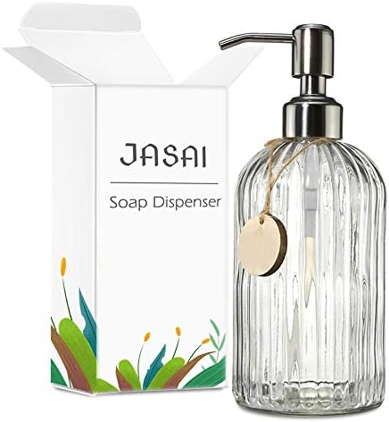 JASAI 18 Oz Clear Glass Soap Dispenser with Stainless Steel Pump