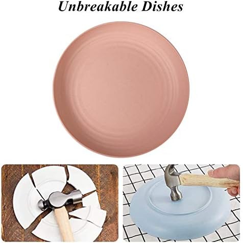 WANBY Lightweight Wheat Straw Plates Unbreakable Dinnerware Set 8 Pack