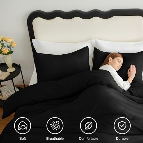 CozyLux Queen Comforter Set Black 3 Piece