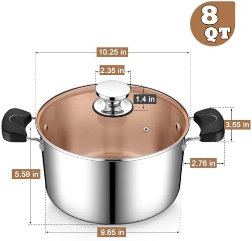 8 Quart 3-Ply Stainless Steel Stock Pot with Lid