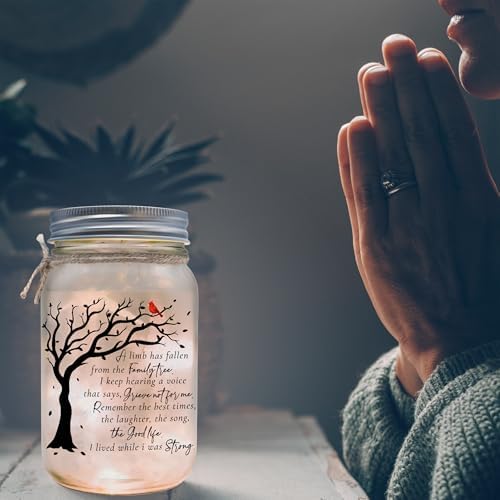 Memorial Mason Jar Light with Red Cardinal