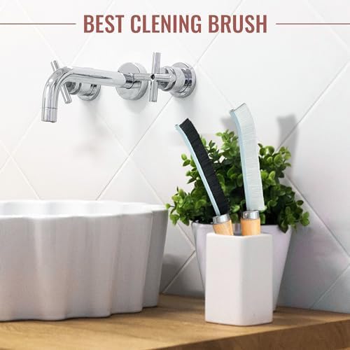Crevice Cleaning Brush with Hard Bristles and Wooden Handle